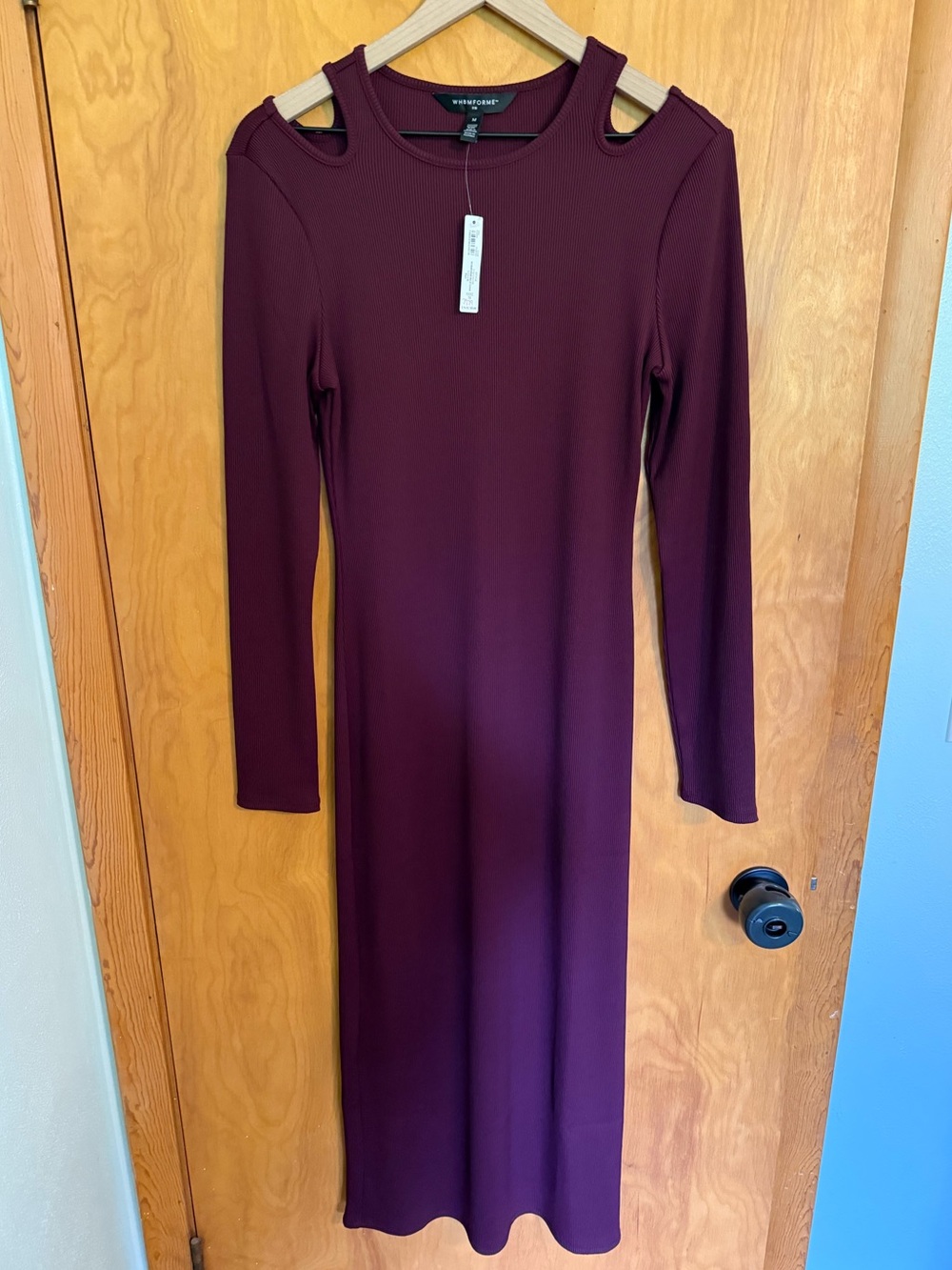 NWT WHBM FORME Ribbed Long Sleeve Cutout Dress Port Wine Size M